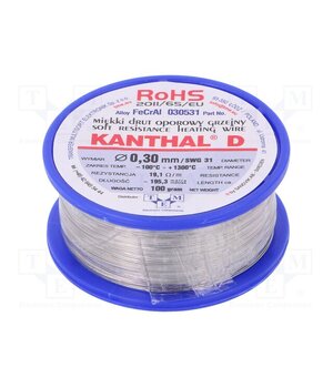030531 100G Resistance wire; 19.1Ω/m; -100÷1300°C; 0.1kg; Øout: 0.3mm; FeCrAl TfjfMCv1syviJ_QrR0Oa0Litrc2b4-FillWaAJWftis