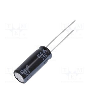 EEUTP1V221L Capacitor: electrolytic; THT; 220uF; 35VDC; Ø8x20mm; Pitch: 5mm Spn9xLzAgE9pKxWToPAskux_2HxVQQv3bjkRuFyhQ9s