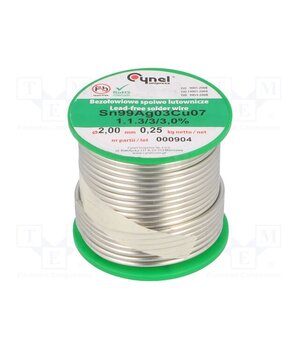 SN99CU07AG03-1.1.3/2.0MM 250G Tin; lead free; Sn99Ag0,3Cu0,7; 2mm; 250g; reel; 216÷227°C; 3% GH7CEiSxKpfrrCcDTYd__W22vI1DVkmHXKfnpJoLCPQ