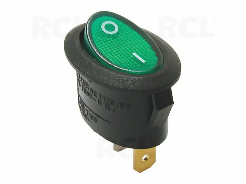 ROCKER SWITCH 6A/250V, oval, green indication, ON-OFF • Items • Pradžia