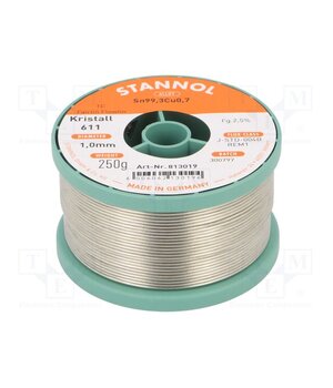 813019 Tin; lead free; Sn99,3Cu0,7; 1mm; 250g; reel; 2.5%; Flux: SW26 Ry0YHoHA1qIJ3bZjNiI3V9VQAuld3WPXhq4Aezx3t3w