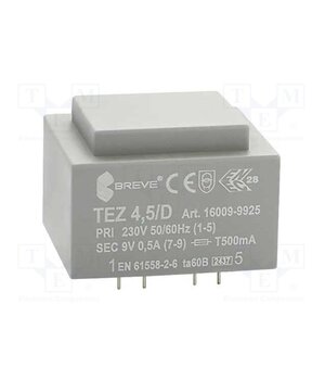 16009-9925 Transformer: encapsulated; 4.5VA; 230VAC; 9V; 500mA; PCB; IP00; TEZ 7JSBSXLkDRznA-Nzr43CEGwozsq0eXbxwjVkTRuH2mw