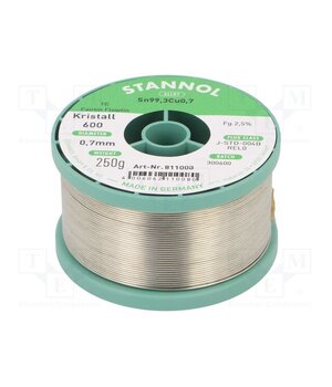 811008 Tin; lead free; Sn99,3Cu0,7; 0.7mm; 250g; reel; 2.5%; Flux: SW33 Qj2xdVgx4HHbvzv0XTEK9FNnmodqRhuCsKUFAqOr7sI