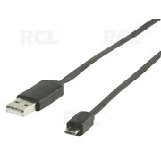 KABELIS USB A (K) <-> micro USB B (K), 1m, plokščias