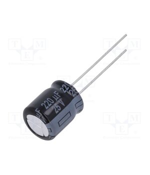 EEUTP1E221 Capacitor: electrolytic; THT; 220uF; 25VDC; Ø10x12.5mm; Pitch: 5mm zdpdMqt5Hqqqjm-6axA52ekBmo5YOhAHZSCN5ZRIQ40