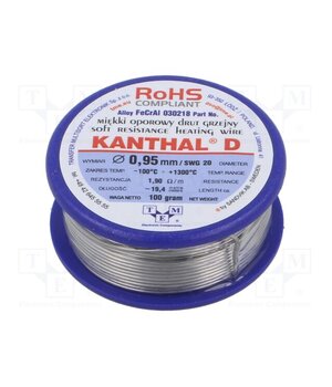 030218 100G Resistance wire; 1.9Ω/m; -100÷1300°C; 0.1kg; Øout: 0.95mm; FeCrAl y6NqolKPbAaKGgOuVgAhAVvuzoyLcco1SLaaHDgBF80