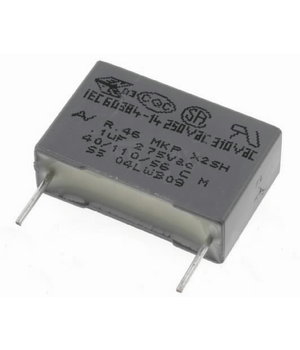Plēves kondensators MKP 0,1 µF 275 VAC ±20 % X2

 KPF510_15.jpg