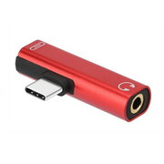 ADAPTERIS - PERĖJIMAS USB-C (Type C) <-> audio 3.5mm, raudonas