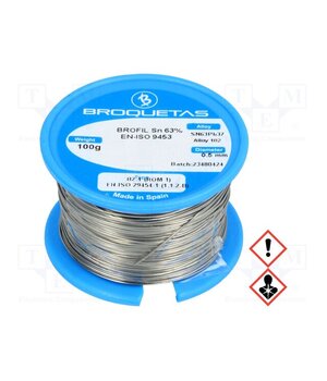 BROFIL 63 B2.1 0.5MM 100G Tin; lead-based; Sn63Pb37; 0.5mm; 100g; reel; 183°C; Flux: SW26 FT9xqtI6Rs1C4BQ7VQPsebDVfV1upFIQdh4xdEbN1PQ