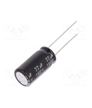 EEUEB2C220 Capacitor: electrolytic; THT; 22uF; 160VDC; Ø10x20mm; Pitch: 5mm r5Pmz1A4RZdCZ3XmWhcTvrw7686bmzPYM1hcamCs4Vk