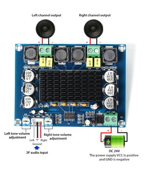 Audio stiprintuvas skaitmeninis XH-M543, 2x120W, 24VDC, TPA3116D2 ABA062+2.jpg