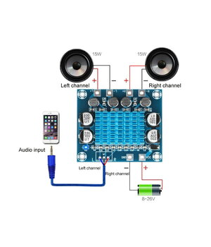 Audio stiprintuvas XH-A232 2x30W, DC 8-26V 3A, TPA3110 ABA063+3.jpg