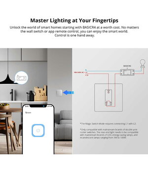 SMART SWITCH Sonoff BASICR4 WIFI Bluetooth 1-канальный, 230VAC 2200W 6920075741865 ABESP0271+4.jpg