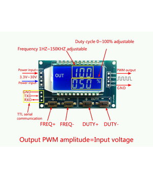 Signalų generatorius su LCD ekrano plokšte, XY-LPWM, 1Hz-150KHz, 3,3V-30V PWM impulsų dažnis, darbinis ciklas

 ABRM21+2.jpg