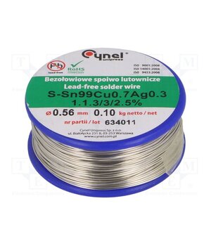 SN99CU07AG03-1.1.3/0.56MM 100G Tin; lead free; Sn99Ag0,3Cu0,7; 560um; 100g; reel; 216÷227°C; 3% GG4meWu6zOdatSw_aIMXMHFOH3jYiQk0QpBDyrqNBLI