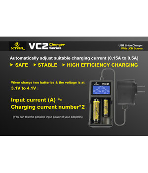 CHARGER for Li-Ion batteries 18650, (14500...26650), charging current 0.5 / 1A, XTAR VC2 AILVC2+10.jpg