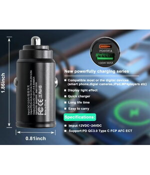 Зарядное устройство с 1 портом USB и 1 портом USB-C, автомобильное зарядное устройство, 100 Вт AIMUSB100+2.jpg