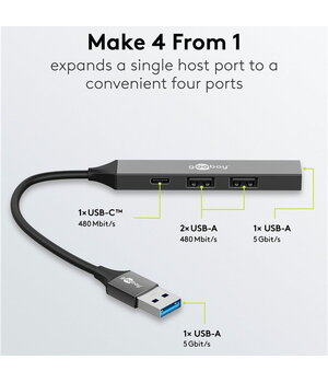 Kompiuterinio tinklo komutatorius - šakotuvas USB 3.2 A -> 3x USB A + USB-C, 5 Gbit/s, 0.1m AKOM23GB+2.jpg