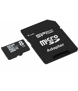 Карта памяти micro SD 8GB+SD адаптер, SILICON POWER Class 10 AKRUS8A10.jpg