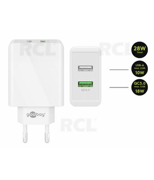 Источник питания 2xUSB QC3.0(28W); QC3.0: 5V/3A;9V/2A;12V/1.5A, белый AMS0528QC3B+2.jpg