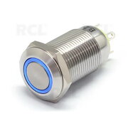 PUSH BUTTON SWITCH OFF-(ON) 12V DC, 3A, ø12mm, IP67, with blue LED indication