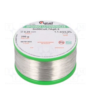 SN99CU07AG03-1.1.3/0.25MM 250G Tin; lead free; Sn99Cu0,7Ag0,3; 250um; 250g; reel; 216÷227°C; 3% nNopkH7ZeLng3KHppR4ARlNeChqYpvSYroRcJP5Qf7k