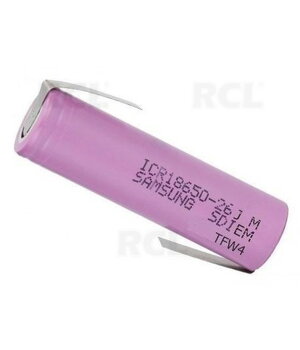 RECHARGEABLE BATTERY Li-On 3.6V 2.6Ah, I=max 10A, Samsung ICR18650-26J3, 18x65mm, solder contacts "Z" BAL1865_26LZ.jpg