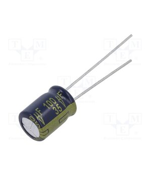 EEUFC1V101 Capacitor: electrolytic; low ESR; THT; 100uF; 35VDC; Ø8x11.5mm qLcSRVpGSzkcNVOLogAXwJXAJBGYFXyvGtWpArOo6_M