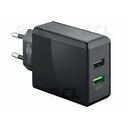 MAITINIMO ŠALTINIS - ĮKROVIKLIS 2xUSB QC3.0(28W); QC3.0: 5V/3A;9V/2A;12V/1.5A, juodas