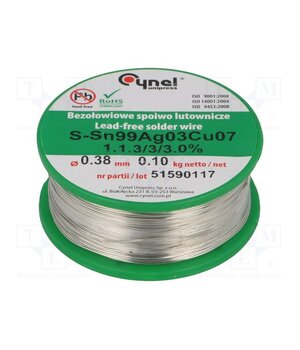 SN99CU07AG03-1.1.3/0.38MM 100G Tin; lead free; Sn99Cu0,7Ag0,3; 380um; 100g; reel; 216÷227°C; 3% gqeRt8PwzIddivnbIiJyUXJOhK5659lhhyR8ZgBx8WU