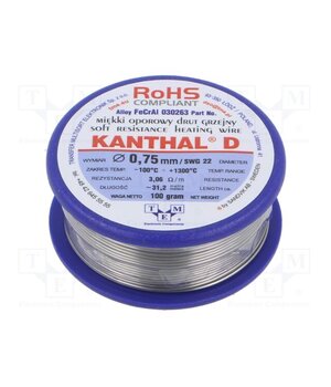 030263 100G Resistance wire; 3.06Ω/m; -100÷1300°C; 0.1kg; Øout: 0.75mm; FeCrAl MDc_Sp8lJGkN8evOF2V0HPdoD0WDd6Kz-q0EofwDBsE