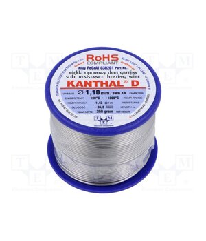 030201 250G Resistance wire; 1.42Ω/m; -100÷1300°C; 0.25kg; Øout: 1.1mm; FeCrAl l50q3NvGEX6zbgjUnHWpEQdZBxMwx1GXplBh5_dyU0w