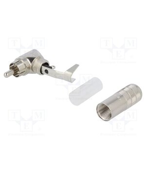 3502RA Connector: RCA; plug; male; angled 90°; soldering; silver; 7.36mm 6HsLMeaPQnmvLGIkGzQ_a1qg7da-yCLaW_SCPGq2BY0