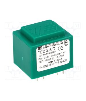TEZ2.5/D230/18V Transformer: encapsulated; 2.5VA; 230VAC; 18V; 138.8mA; PCB; IP00 _Mhr7TPqQ3fACvi8jOJOTZZBhCmxQpRE61v_lT9cRFs