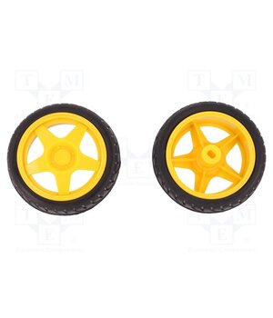 FIT0003 Wheel; yellow-black; Shaft: two sides flattened; push-in; Ø: 65mm xzmlEhb9dZE7ur5tfp6dd4oHrgoZKzxq7Dq8Wobp2yE