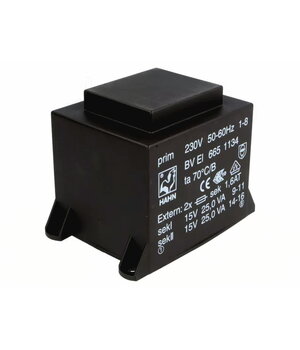 Transformators 2x15V 1,667A, 50VA, BVEI6651134 Hahn

 TJH2515D.jpg