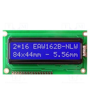EA W162B-NLW Display: LCD; alphanumeric; STN Negative; 16x2; blue; 84x44mm; LED dBXw24HiZkgL8iPmVZmH4UpGA_L3F_eLyTY1SiSJ814