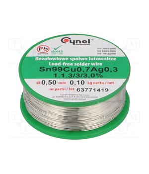 SN99CU07AG03-1.1.3/0.5MM 100G Tin; lead free; Sn99Ag0,3Cu0,7; 500um; 100g; reel; 216÷227°C; 3% RMjAYAp6W2XDNq-WMg1dwSTq-7SvJsi7Df2q0QCx89o
