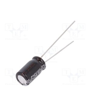 EEUEB1E101S Capacitor: electrolytic; THT; 100uF; 25VDC; Ø6.3x11mm; Pitch: 2.5mm MuYQz-4bPBwkDaZNcj4tV0BlTlSEcI1exBY18FXv2zk