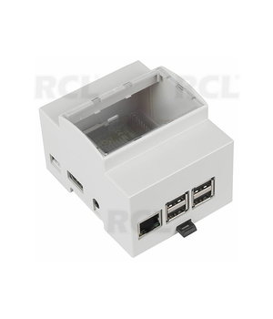Raspberry Pi B+/2/3 korpusas DIN, bėgeliui, baltas,  su skaidriu dangteliu IDEH08.jpg