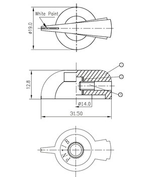 РУЧКА ось рукоятки ø6 мм; ø19x12 мм со стрелкой, (бакелит - фенольная смола), чёрная IRAP868+1.jpg